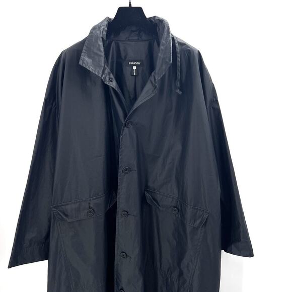 Eskandar Black Extra Long Hooded Boxy Raincoat Womens Size 2 - Picture 4 of 9